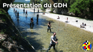 Hydromètres effectuant un jaugeage sur l'Ouvèze, présentation du site GDH